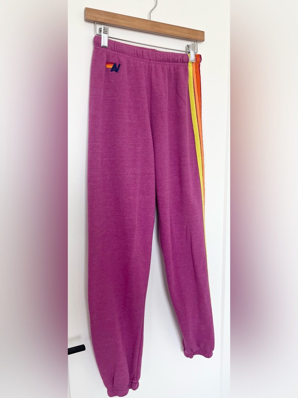 Aviator Nation 5 Stripe Sweatpants Magenta Orange Yellow Women’s Size Small - Picture 5 of 12